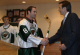 Governor Pawlenty meets with members of the Bemidji State hockey program after participating in a ce...